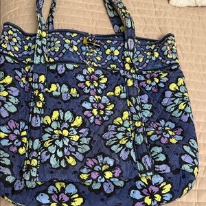 Vera Bradley Floral Patterned Tote Bag - Blue and Yellow
